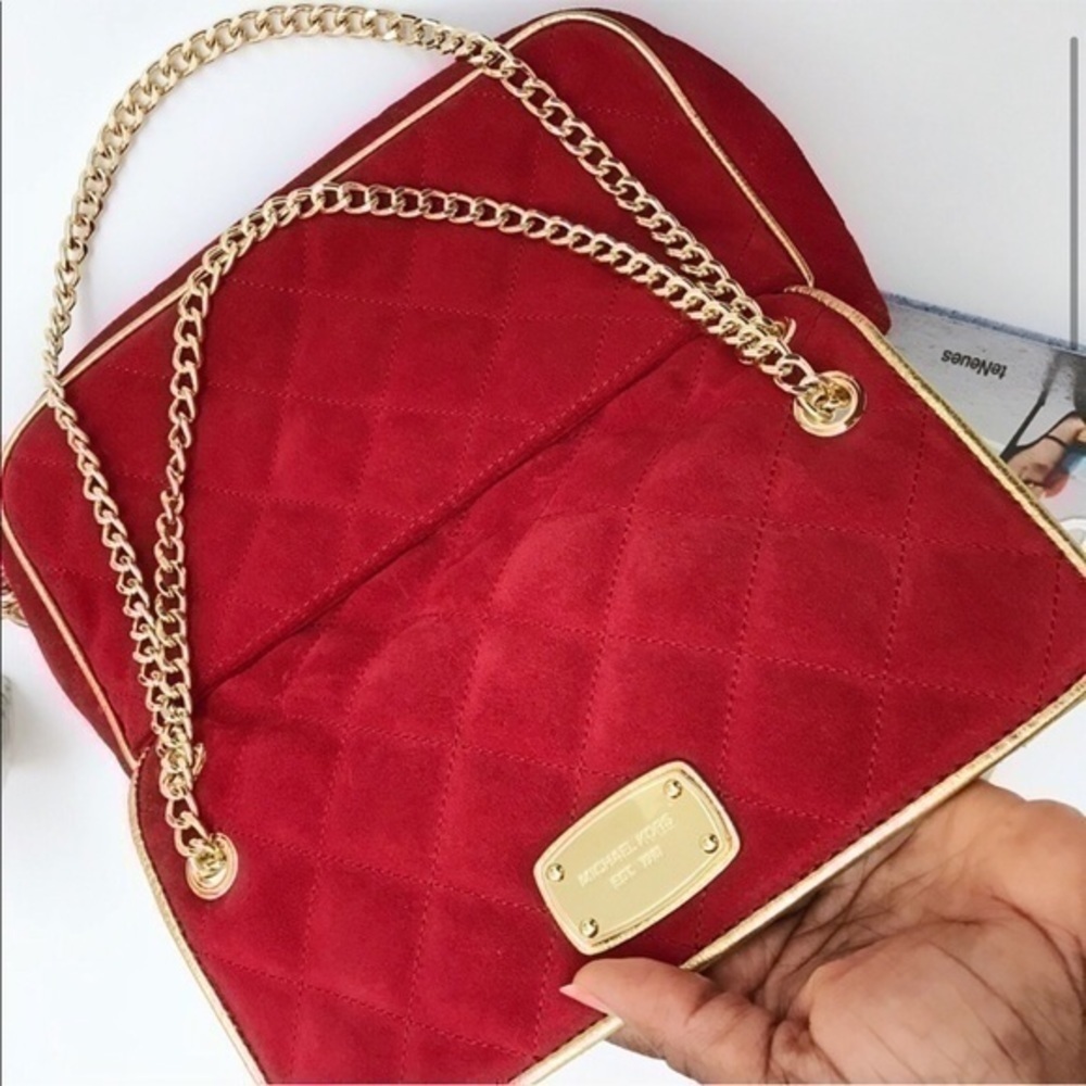 Red faux suede Micheal Kors Clutch/Crossbody bag - Picture 10 of 13